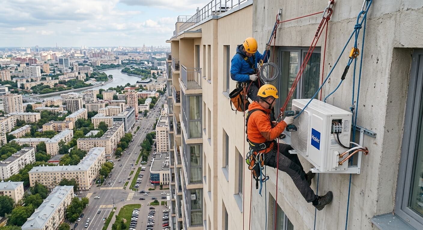Альпинисты монтируют кондиционер